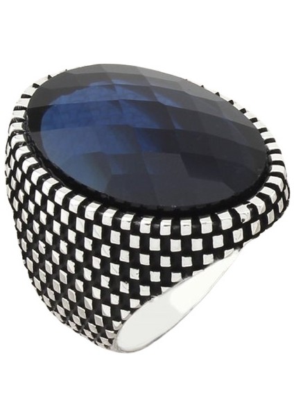 Erkek Yüzük Gümüş 925 Ayar Zirkon Taşlı