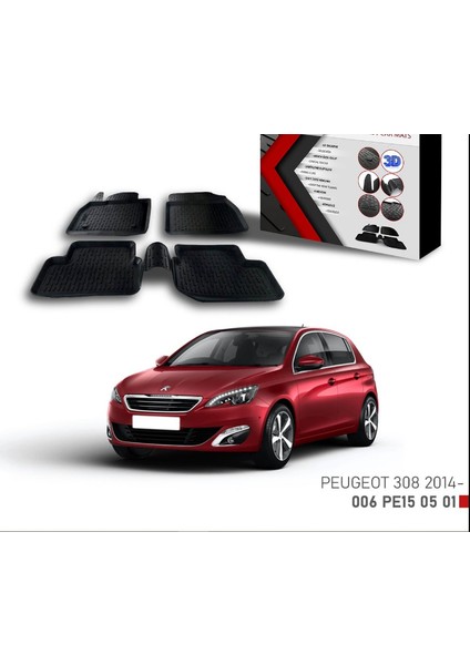 Peugeot 308 -2014 Için Uyumlu 3D Paspas