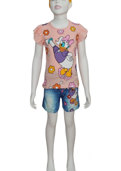Daisy Duck Dijital Baskılı Kot Görünümlü Şort T-Shirt Takım