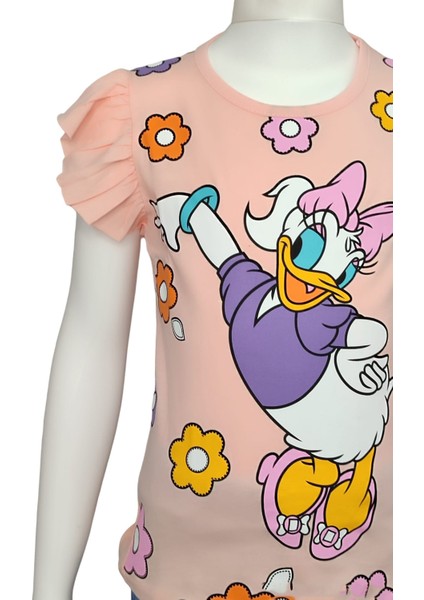Daisy Duck Dijital Baskılı Kot Görünümlü Şort T-Shirt Takım modelleri