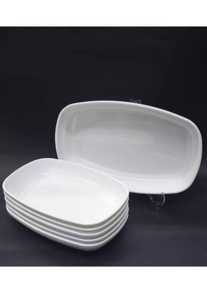 Istoç Türk 4 Adet Beyaz Melamin Kayık Tabak 28X18CM Büyük Boy Salata Tabağı Günlük Kullanıma Hesapl