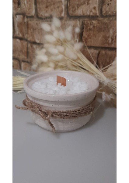 El Yapımı Doğal Soya Wax Ahşap Fitil Süslü Mum Kase