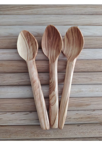 Ahşap Zeytin Kaşık Ağacı Mama ve Tatlı Kaşığı 3 Adet 15 cm