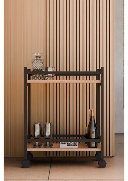 Servis Sunum Arabası Ev Tipi Iki Katlı Şişe Bölmeli Servant Bar Cart Atlantik Çam fiyatları