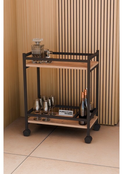Servis Sunum Arabası Ev Tipi Iki Katlı Şişe Bölmeli Servant Bar Cart Atlantik Çam modelleri