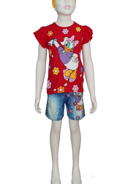 Daisy Duck Dijital Baskılı Kot Görünümlü Şort T-Shirt Takım
