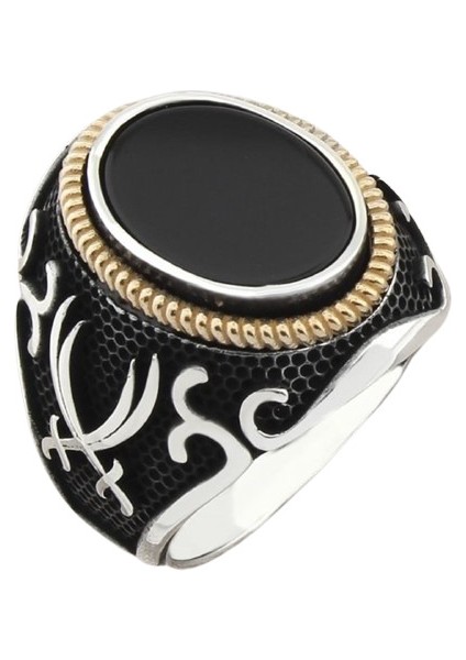 Erkek Yüzük Gümüş 925 Ayar Oniks Taşlı