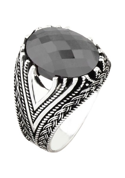 Erkek Yüzük Gümüş 925 Ayar Zirkon Taşlı