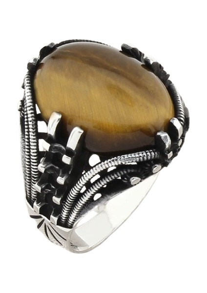 Erkek Yüzük Gümüş 925 Ayar Kaplangözü Taşlı