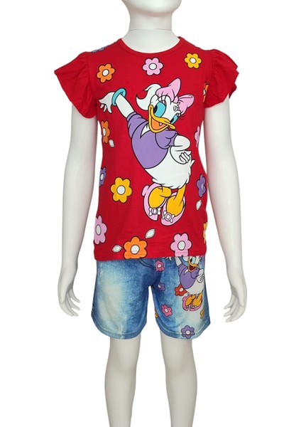 Daisy Duck Dijital Baskılı Kot Görünümlü Şort T-Shirt Takım