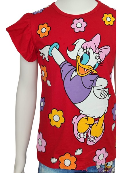 Daisy Duck Dijital Baskılı Kot Görünümlü Şort T-Shirt Takım