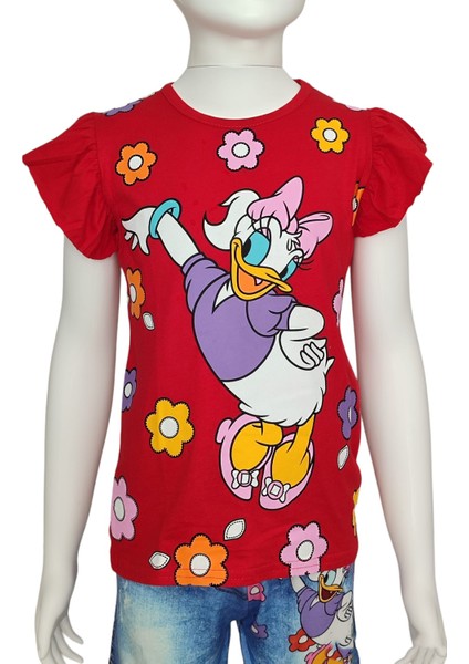 Daisy Duck Dijital Baskılı Kot Görünümlü Şort T-Shirt Takım