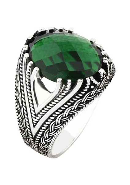 Erkek Yüzük Gümüş 925 Ayar Zirkon Taşlı