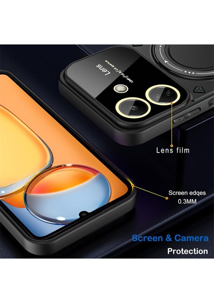 M.tk moveteck Xiaomi Redmi 13C Kılıf Kamera ve Lens Mercekleri Kaplama Korumalı Metal Dönen Manyetik Halka Standlı Zırh Tank