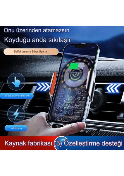 Kablosuz Şarj Araba Için Manyetik Elektrikli Telefon Tutacağı Şık Görünümlü Işıklı