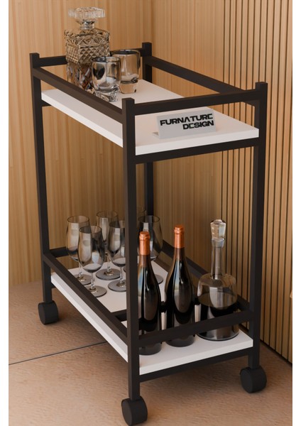 Servis Sunum Arabası Beyaz Ev Tipi Iki Katlı Şişe Bölmeli Servant Bar Cart modelleri