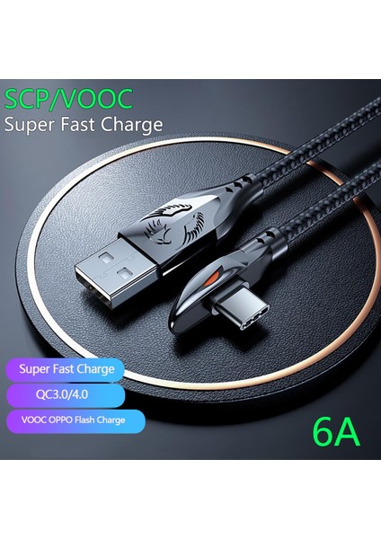 66W Dirsek USB C Kablosu Hızlı Şarj Telefon Kablosu Mikro USB Tip C Vooc Scp PD20W iPhone Huawei Xiaomi Realme Için Hızlı Şarj Kablosu (Yurt Dışından)