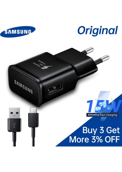 15W Şarj Cihazı Samsung Hızlı Şarj Chargeur Cargador Güç Adaptörü USB C Tipi Kablo Galaxy S10 + S10E Z Flip Note9 M62 M40 (Yurt Dışından)
