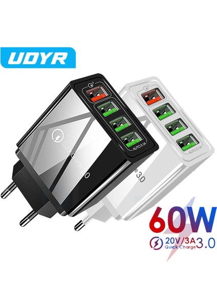 60W USB Şarj Aleti 4 Port Hızlı Şarj Cihazı 3.0 Hızlı Şarj USB Şarj Cihazı iphone Samsung Xiaomi Huawei Qc3.0 Duvar Şarj Adaptörü (Yurt Dışından)