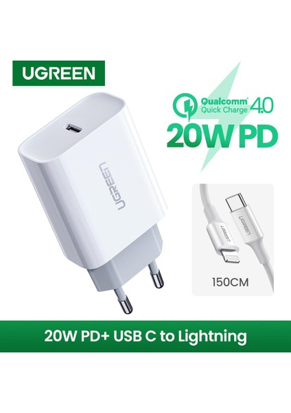 Ugreen Hızlı Şarj 4.0 3.0 Pd Şarj Cihazı 20W Qc4.0 Qc3.0 USB Tip C Hızlı Şarj Cihazı iPhone 13 12 11 Pro x Xs 8 Xiaomi Samsung Galaxy S10 iPad Pro Telefon Duvar Şarj Cihazı (Yurt Dışından)