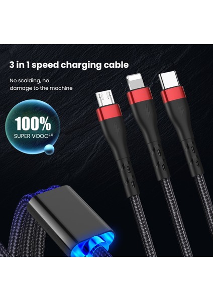 6A 3in1 USB Kablosu Hızlı Şarj Cihazı Şarj Kablosu iPhone 14 13 12 Pro Max Tip C Xiaomi 11 Huawei P40 Samsung S20 Şarj Aleti Kablosu (Yurt Dışından) modelleri