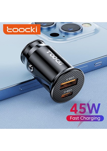 Toocki 45W Araç Şarj Cihazı USB Tip C Pd Hızlı Şarj 3.0 5A Araç Telefonu Şarj Cihazı Hızlı Şarj iPhone Xiaomi Mobil Şarj Cihazı Arabada (Yurt Dışından)