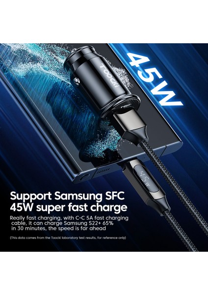 Toocki 45W Araç Şarj Cihazı USB Tip C Pd Hızlı Şarj 3.0 5A Araç Telefonu Şarj Cihazı Hızlı Şarj iPhone Xiaomi Mobil Şarj Cihazı Arabada (Yurt Dışından) fiyatları