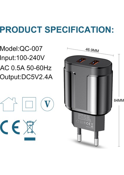 Uslıon Ab/abd Plug 2.4A Max Çift USB Hızlı Şarj Adaptörü Duvar Evrensel Cep Telefonu Şarj Cihazı iPhone Için Samsung Xiaomi Için (Yurt Dışından) modelleri