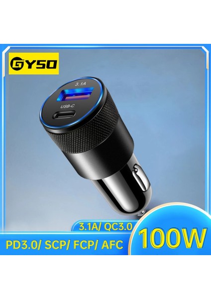 100W USB Araç Şarj Cihazı Hızlı Şarj Qc3.0 Pd Tip C Hızlı Araç USB Şarj Cihazı iPhone 12 13 Xiaomi 12 Redmi Samsung S22 Cep Telefonu (Yurt Dışından)