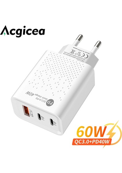 Acgicea USB C Şarj Cihazı 60W Hızlı Şarj Şarj Cihazı Hızlı Şarj 3.0 Iphone Xiaomi Samsung Telefon Duvar Şarj Cihazları Pd Güç Adaptörü (Yurt Dışından)