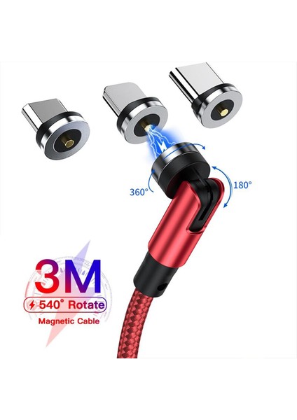 3A Şarj Manyetik Kablo Mikro USB Tip C 3 In 1 Veri Cacle Iphone Xiaomi 540 Için Döndür Mıknatıs Şarj Cihazı USB Tel Kablosu (Yurt Dışından)