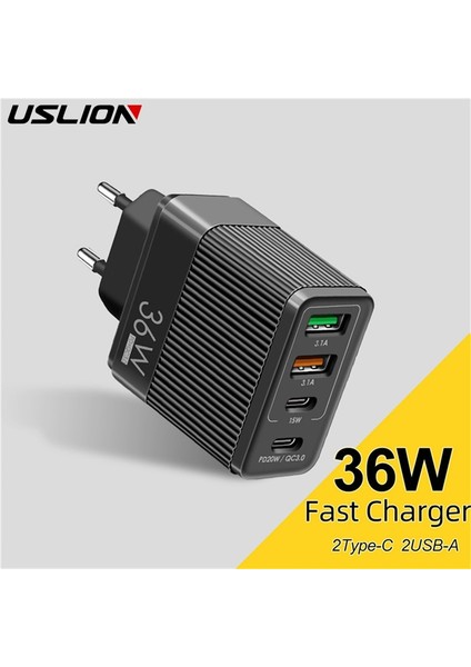 Uslıon 36W Evrensel 4 Bağlantı Noktalı USB Şarj Cihazı Qc3.0 PD20W 2 Bağlantı Noktalı USB3.1A Hızlı Şarj Prizi iPhone 13 11 Samsung S20 Xiaomi (Yurt Dışından)