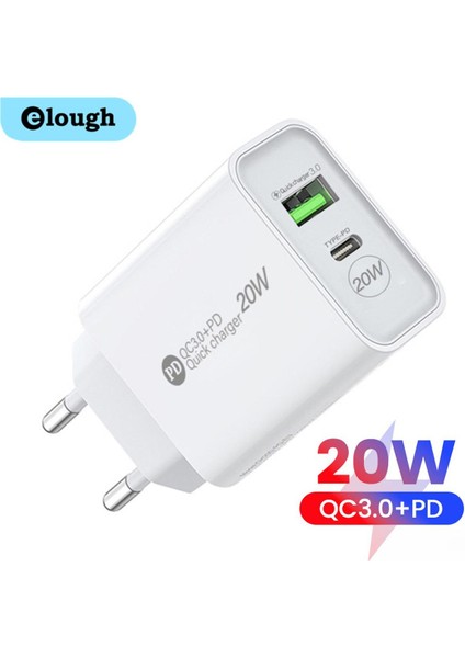 Elough Pd 20W USB Şarj Cihazı Hızlı Şarj 3.0 Hızlı Telefon Duvar Şarj Adaptörü USB C iPhone 13 12 Pro iPad Huawei Xiaomi Samsung (Yurt Dışından)