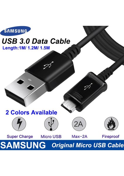 2A Orijinal Samsung Hızlı Şarj Mikro USB Kablosu 1/1.2/1.5m 2A Veri Hattı Galaxy S6 S7 Kenar Not 4 5 J4 J6 J5 A3 A7 A5 (2016) (Yurt Dışından)