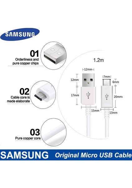 2A Orijinal Samsung Hızlı Şarj Mikro USB Kablosu 1/1.2/1.5m 2A Veri Hattı Galaxy S6 S7 Kenar Not 4 5 J4 J6 J5 A3 A7 A5 (2016) (Yurt Dışından) fiyatları
