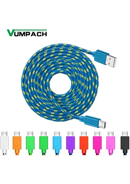 Mikro USB Kablosu 1 M 2 M 3 M Naylon Örgülü Data Sync USB Şarj Aleti Kablosu Samsung Huawei Xiaomi Htc Android Telefon USB Mikro Kablolar (Yurt Dışından)
