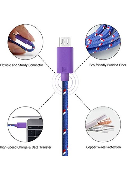 Mikro USB Kablosu 1 M 2 M 3 M Naylon Örgülü Data Sync USB Şarj Aleti Kablosu Samsung Huawei Xiaomi Htc Android Telefon USB Mikro Kablolar (Yurt Dışından) fiyatları