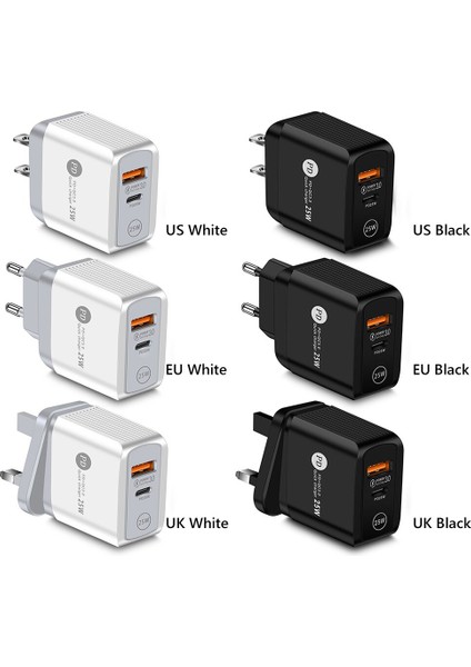 Evrensel Şarj Cihazı Pd 25W + Qc3.0 Duvar Şarjı iPhone 13 Için Şarj Cihazı Seyahat Ofis Ev 5A USB Tip C Tablet Hızlı Şarj Adaptörü (Yurt Dışından)
