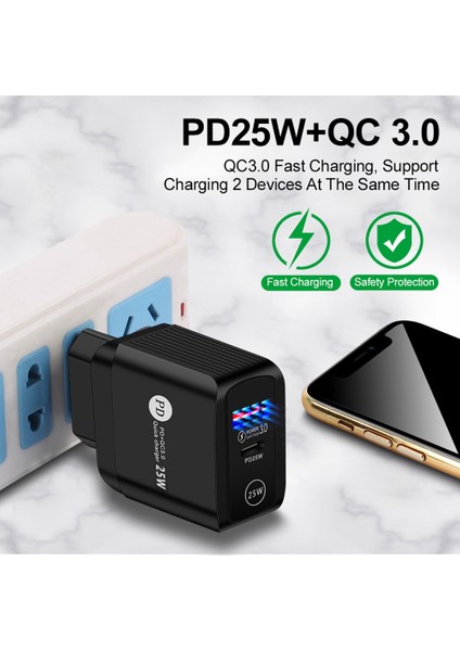 Evrensel Şarj Cihazı Pd 25W + Qc3.0 Duvar Şarjı iPhone 13 Için Şarj Cihazı Seyahat Ofis Ev 5A USB Tip C Tablet Hızlı Şarj Adaptörü (Yurt Dışından) modelleri