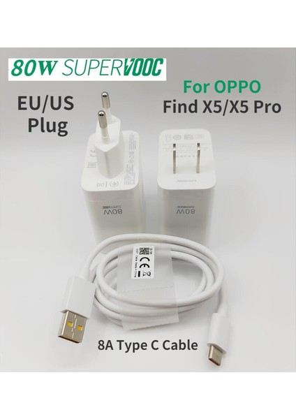 80W Supervooc Find X5 Find X5 Pro Hızlı Şarj Cihazı 8A Tip C Kablo Find X3 Pro Reno 7 Ace 2 Realme X50 Pro One Plus 10 Pro (Yurt Dışından)