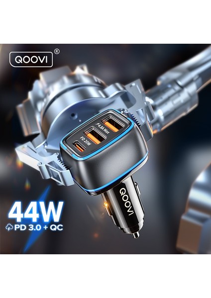 Qoovı 44W Araç Şarj Cihazı Pd USB Tip C 3 Bağlantı Noktalı USB Hızlı Şarj Telefon Şarj Cihazı Hızlı Şarj iPhone 14 Pro Xiaomi Samsung Huawei (Yurt Dışından)
