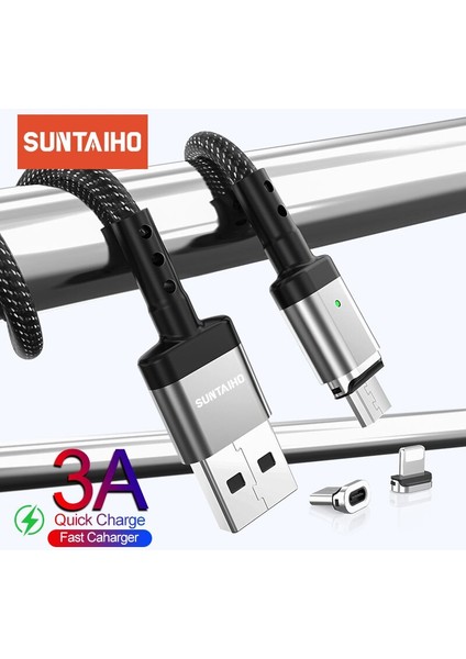 Suntaiho Manyetik Mikro USB Kablosu iPhone 12 Pro Samsung Xiaomi Hızlı Şarj Veri Kablosu Kablosu Mıknatıs Şarj Cihazı USB C Tipi Kablo (Yurt Dışından)