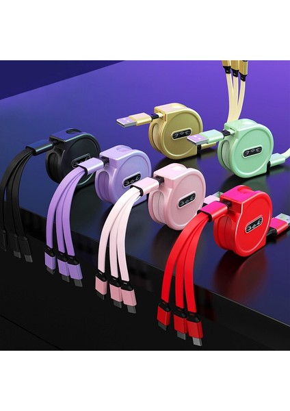In 1 Hızlı Şarj Kablosu Geri Çekilebilir Tip C Şarj Kablosu Taşınabilir Mikro USB Veri Hattı iPhone 14 13 Samsung Xiaomi Huawei (Yurt Dışından) modelleri