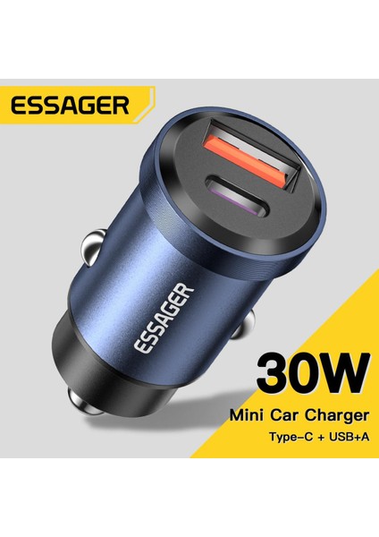Essager USB C Araç Şarj Cihazı Hızlı Şarj Xiaomi iPhone 12 13 Oneplus Huawei Poco3 Samsung 30W Typec Çakmak Araç Telefonu Şarj Cihazı (Yurt Dışından)