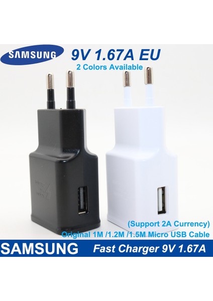 Samsung S10 Artı Hızlı Şarj Cihazı Ab Seyahat Adaptörü 9V1.67A Hızlı Şarj 1.5m Mikro USB Kablosu 10W Not 10 9 8 A50 A70 S8 S9 (Yurt Dışından)