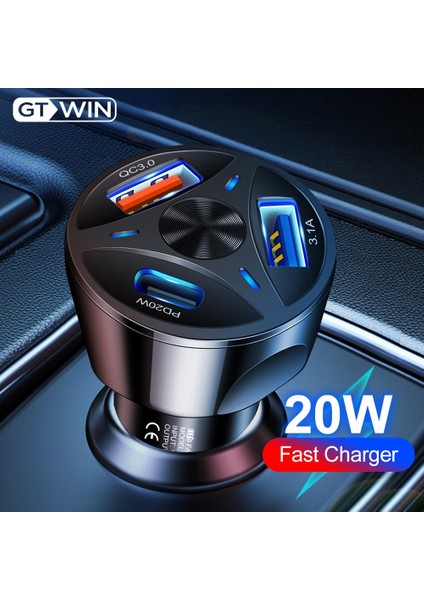 Gtwın 3 Port Pd 20W USB Araç Şarj Cihazı Hızlı Şarj Qc 3.0 Araç Şarj Cihazı iphone Samsung Xiaomi Seyahat Telefonu Araç Şarj Adaptörü (Yurt Dışından)