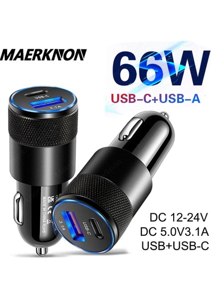 66W Araç Şarj Cihazı USB Tip C Pd Çift Bağlantı Noktalı Qc 3.0 Hızlı Şarj iphone 13 12 Pro Max Xiaomi Samsung Usb-C Cep Telefonu Şarj Cihazı (Yurt Dışından)