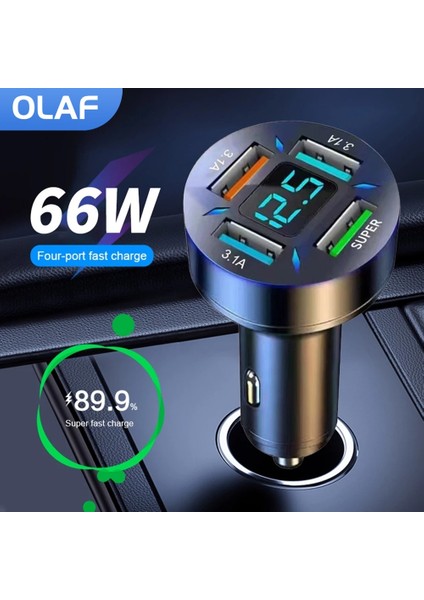 Olaf 4 Port 66W USB Araç Şarj Cihazı Hızlı Şarj Hızlı Şarj 3.0 Qc3.0 Pd 20W Tip C Araba USB Şarj Cihazı iPhone Xiaomi Samsung Için (Yurt Dışından)