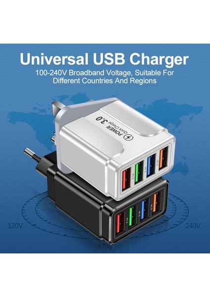 4 USB Şarj Aleti Hızlı Şarj 3.0 Bağlantı Noktası Hızlı Şarj Duvar Adaptörü IPhone 12 11 x Xiaomi Samsung Cep Telefonu Şarj Cihazı Qc 3.0 (Yurt Dışından) modelleri