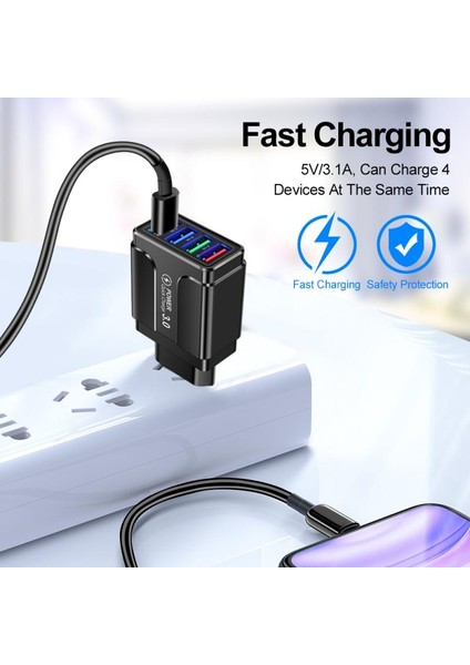4 USB Şarj Aleti Hızlı Şarj 3.0 Bağlantı Noktası Hızlı Şarj Duvar Adaptörü IPhone 12 11 x Xiaomi Samsung Cep Telefonu Şarj Cihazı Qc 3.0 (Yurt Dışından) fırsatları